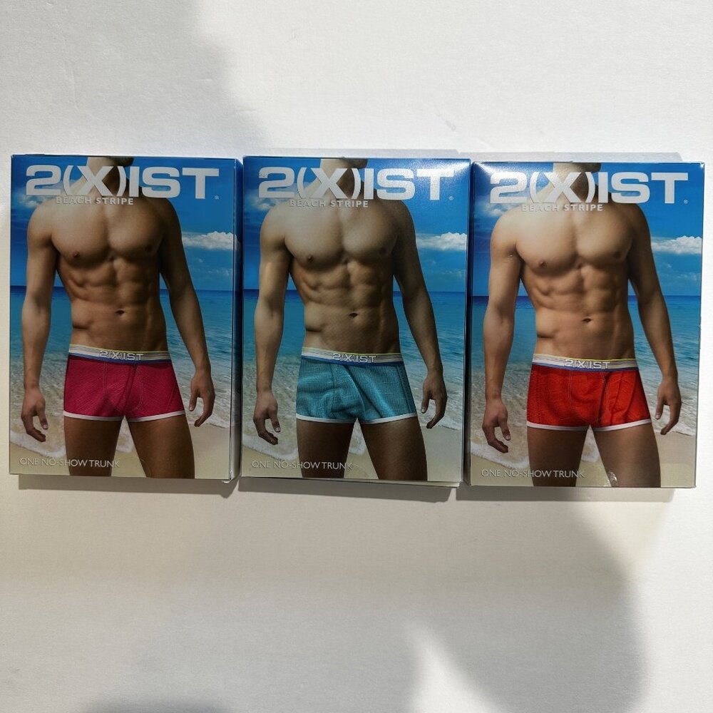 3 PACK 2(X)IST Men Beach Stripe No-Show Trunk Underwear - SMALL